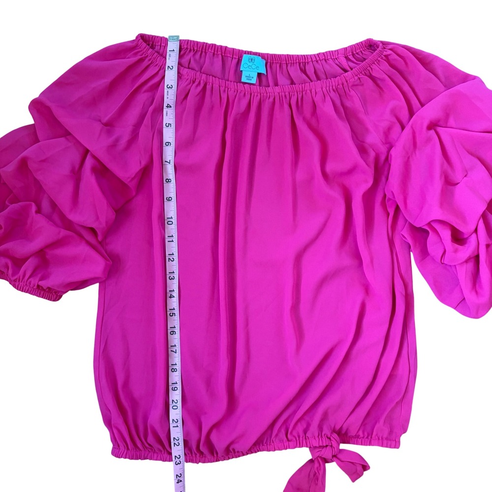 CeCe Hot Pink Bubble Ruffle Sleeve Off Shoulder Top Sz Large Barbiecore Summer - Picture 8 of 9